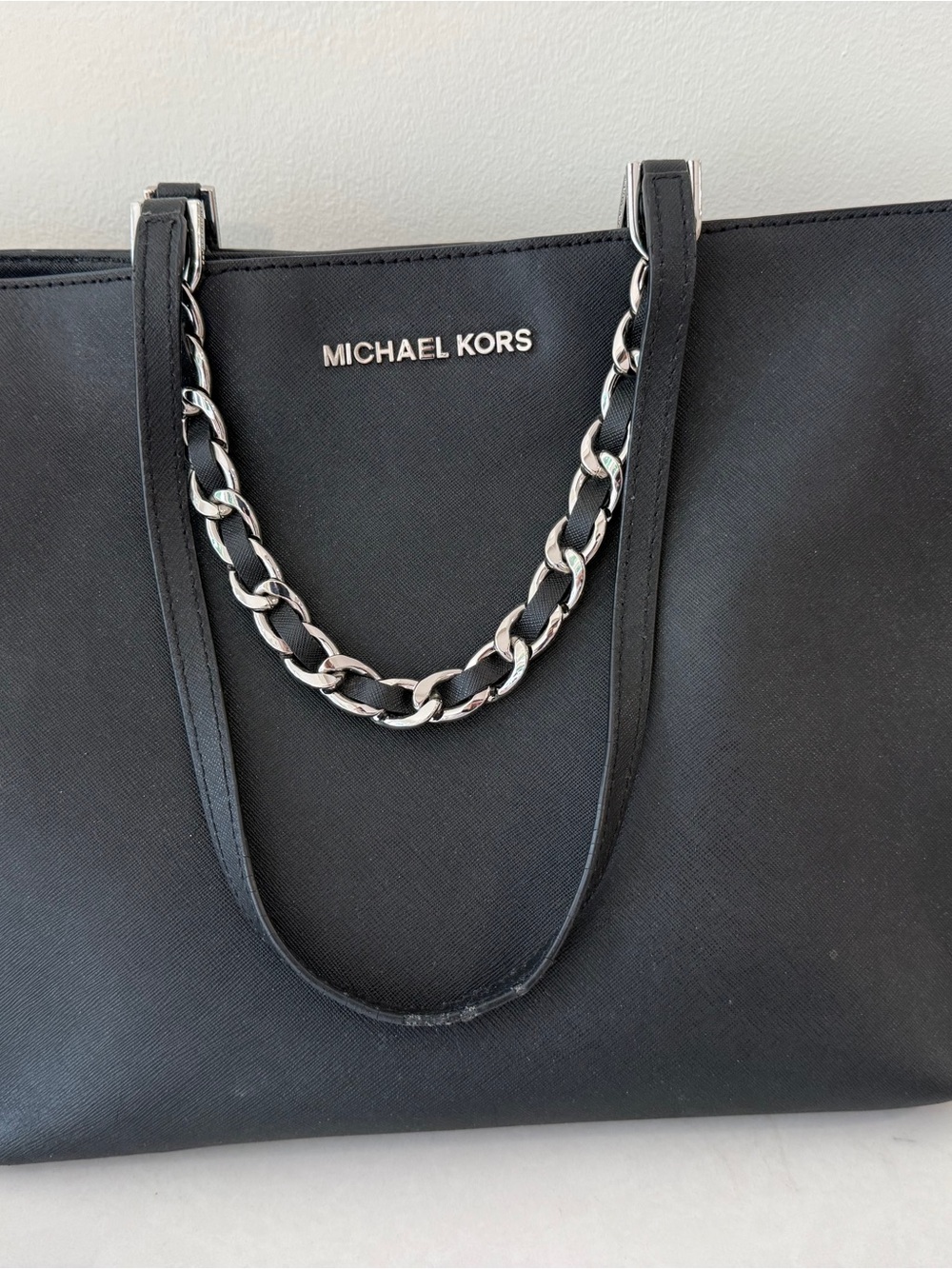 Michael Kors Black Tote with Silver Chain Detail - Picture 1 of 7